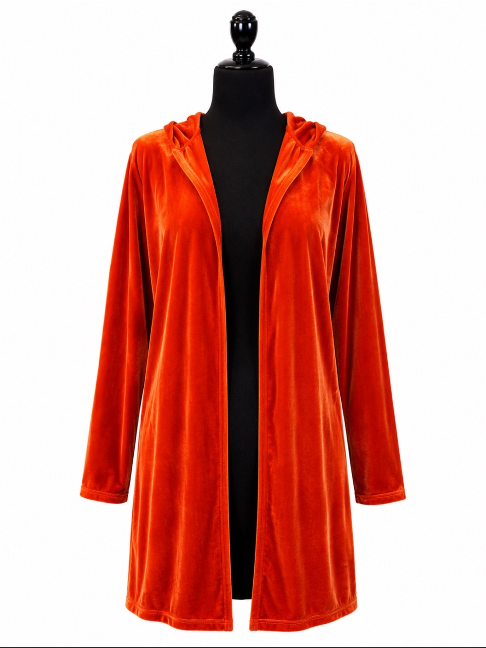 Velvet Hooded Longline Robe - Orange